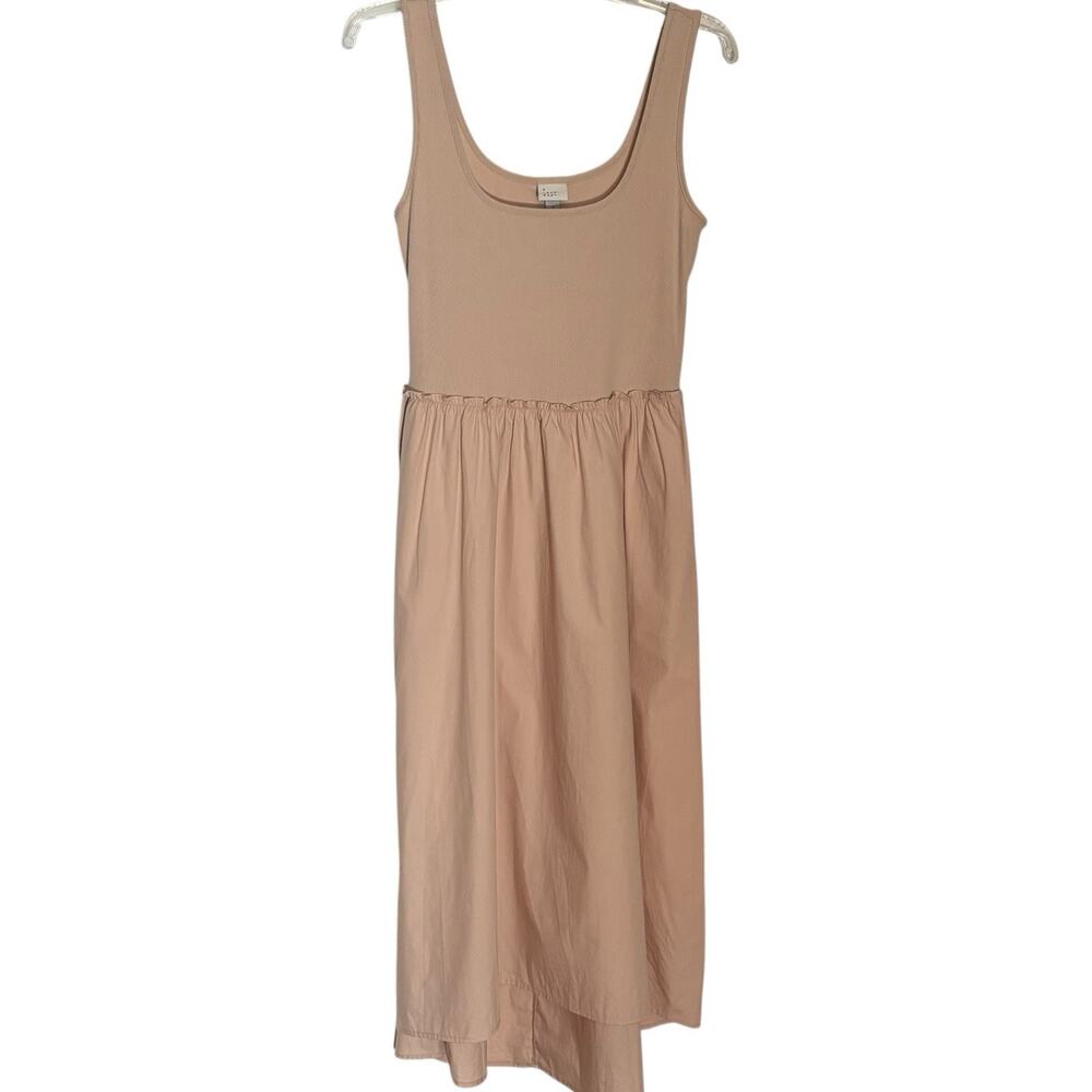Cafe Tan Tank Dress Knit Top Cotton High Low Poplin Midi Skirt Pockets NEW Small